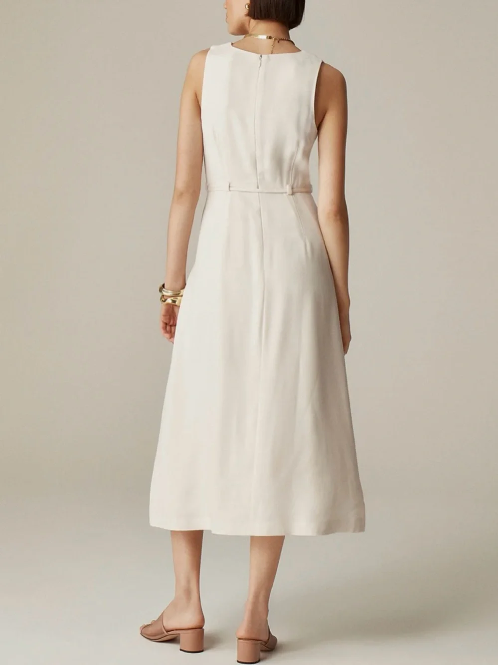 J. Crew Sleeveless V-Neck Midi Dress in Ivory